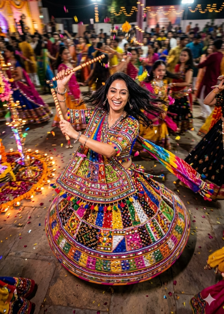Energetic Mid-Twirl Garba Scene