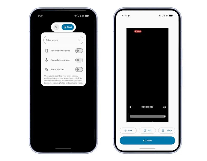 Redesigned screen-recording toolbar