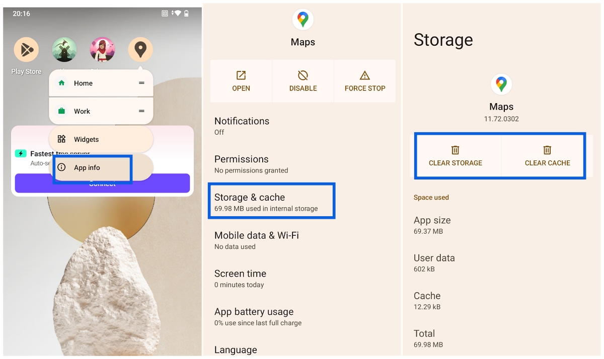 Reset Google Maps on Android by Clear Cache