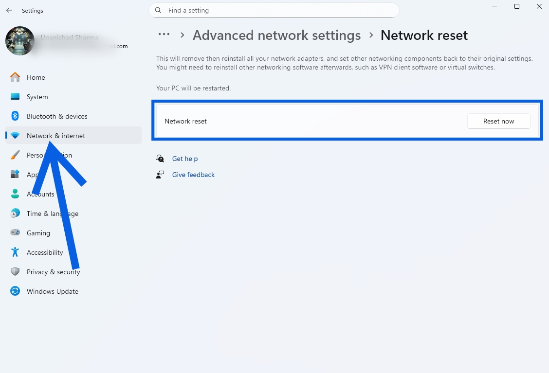 Reset Network Settings in Windows PC