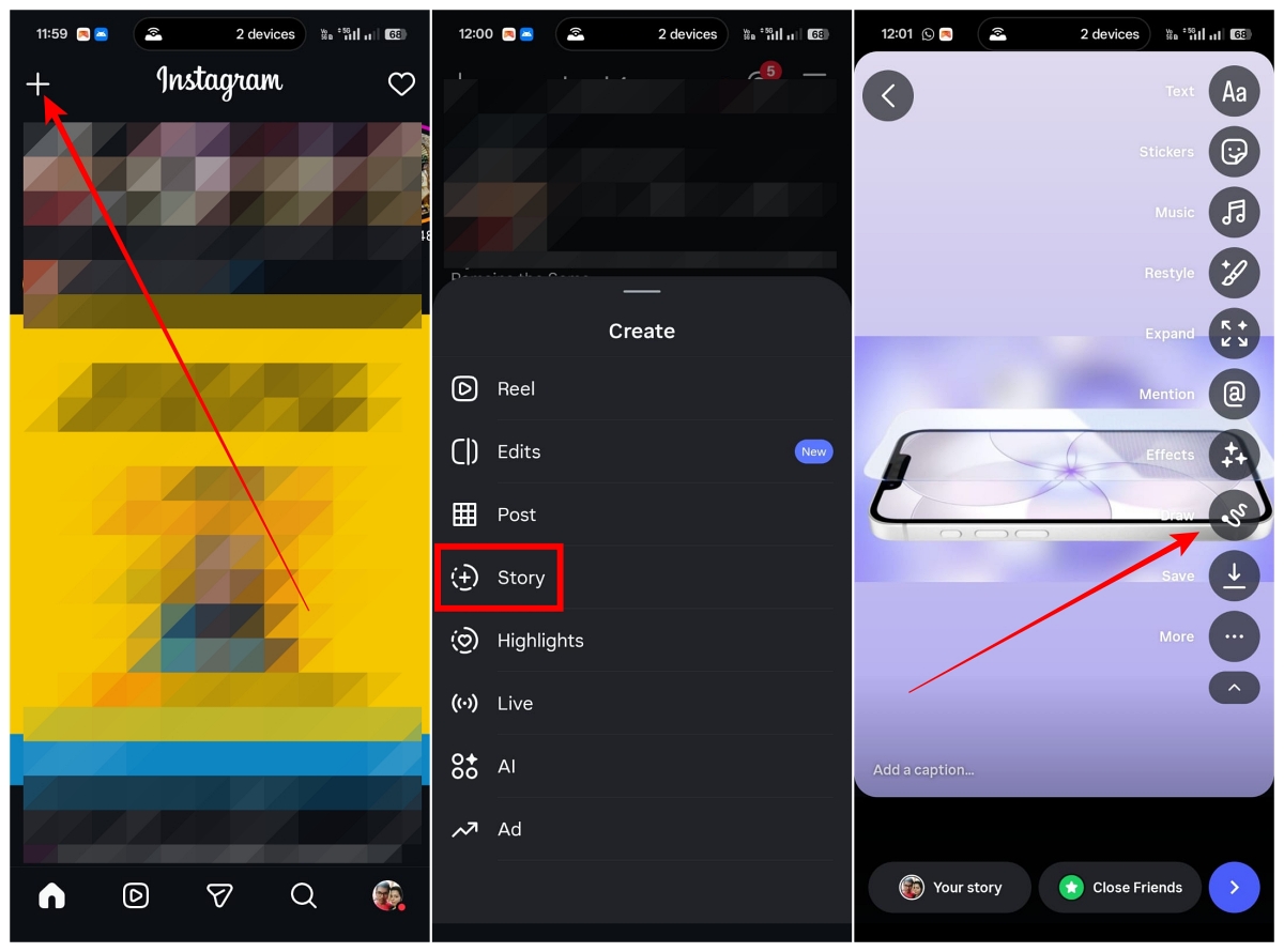 Select Draw tool in Instagram Story