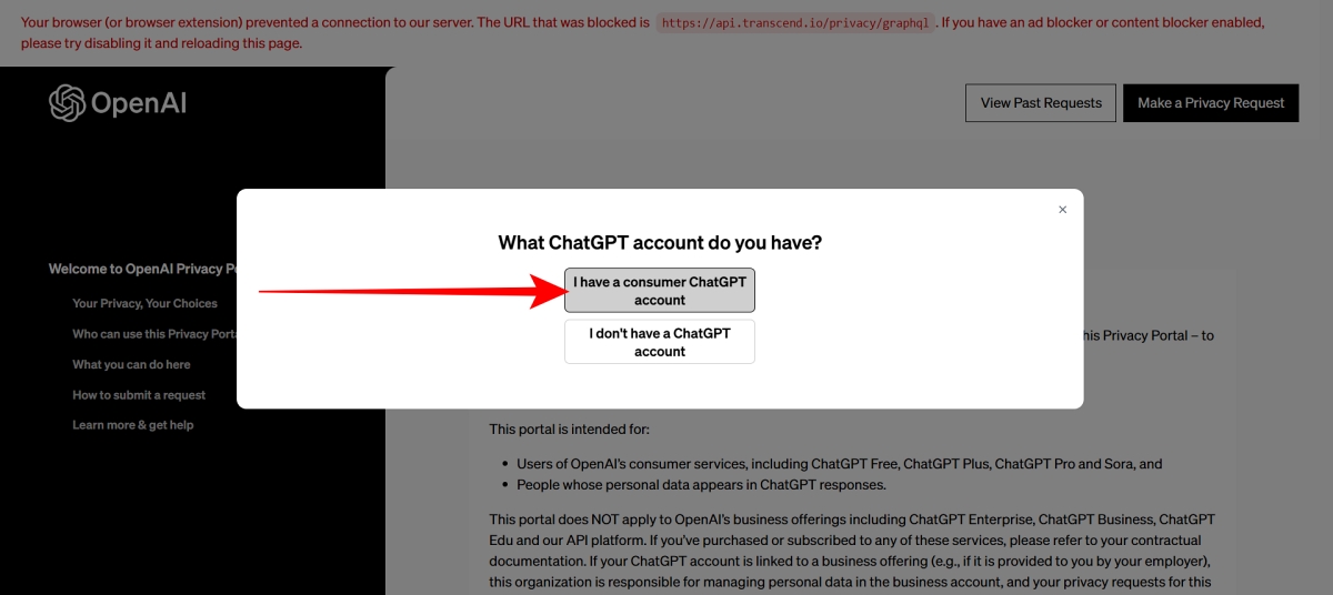 Select I have a consumer ChatGPT account