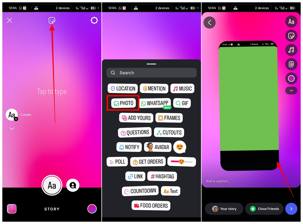 Tap on Sticker and Pick Photo Sticker in Instagram story