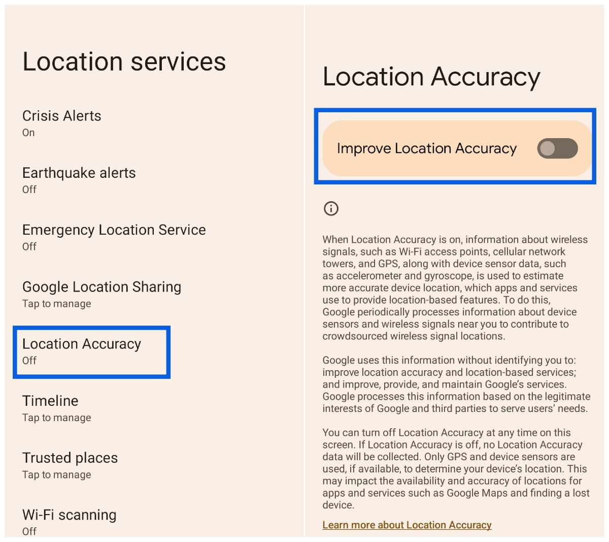 Turn On Improve Location Accuracy on Android