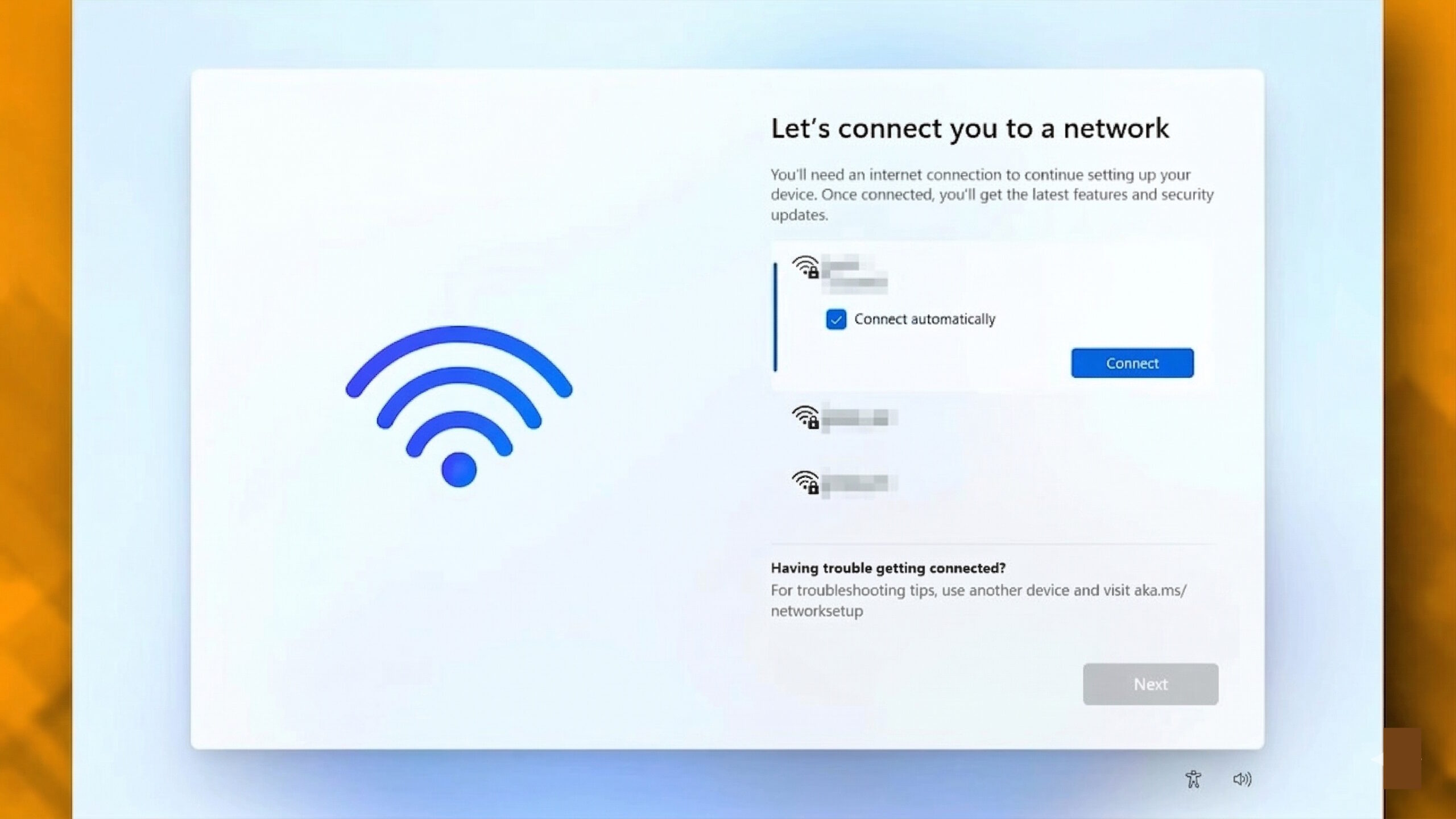 Windows 11 network setup screen.