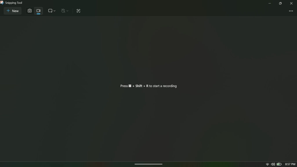 Windows Snipping Tool interface in video recording mode.