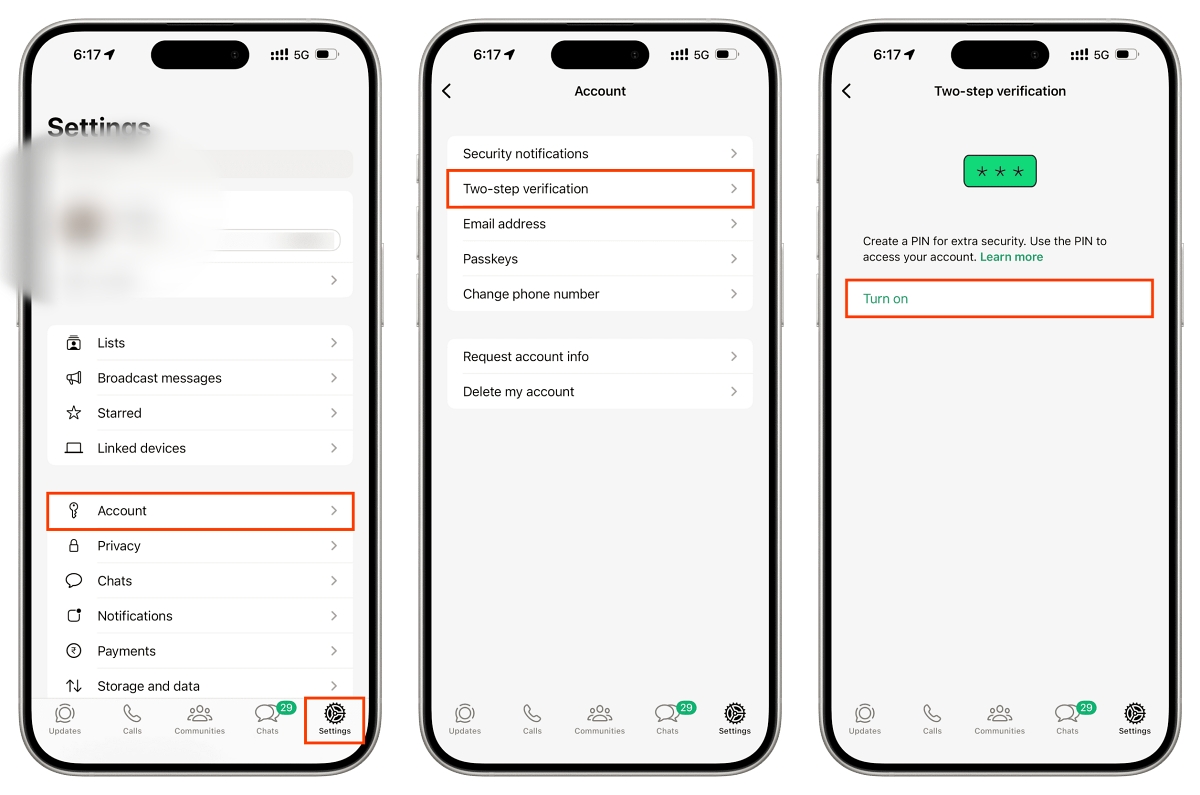 Enable Two-Step Verification on WhatsApp from iPhone