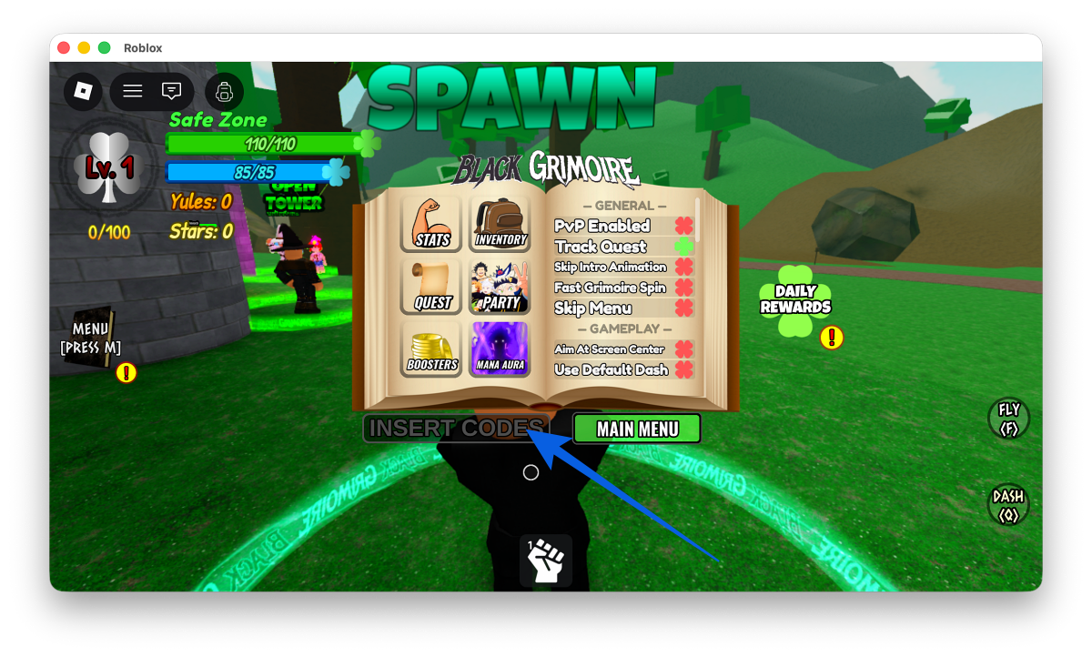 Enter code to Redeem Codes in Black Grimoire