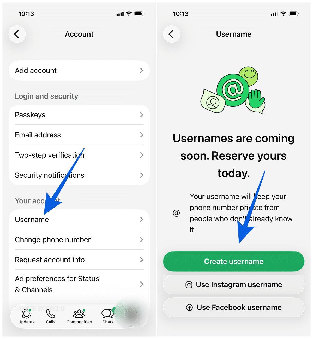 Tap Create Username in WhatsApp