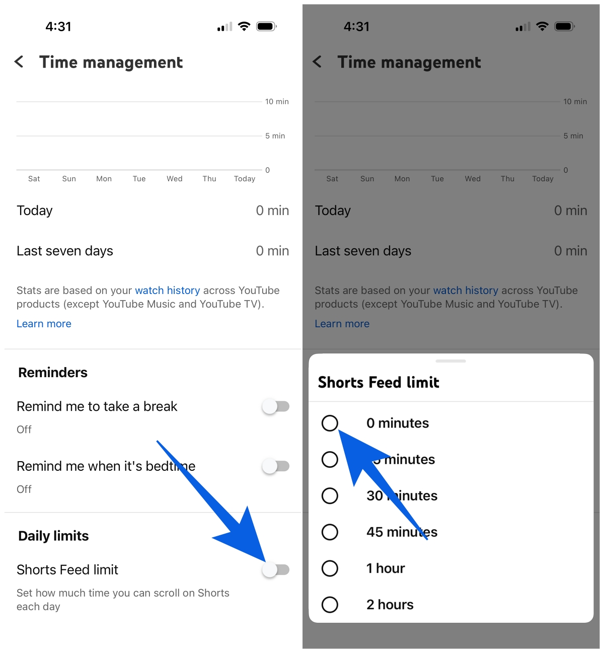 Tap Time Management in Youtube Settings