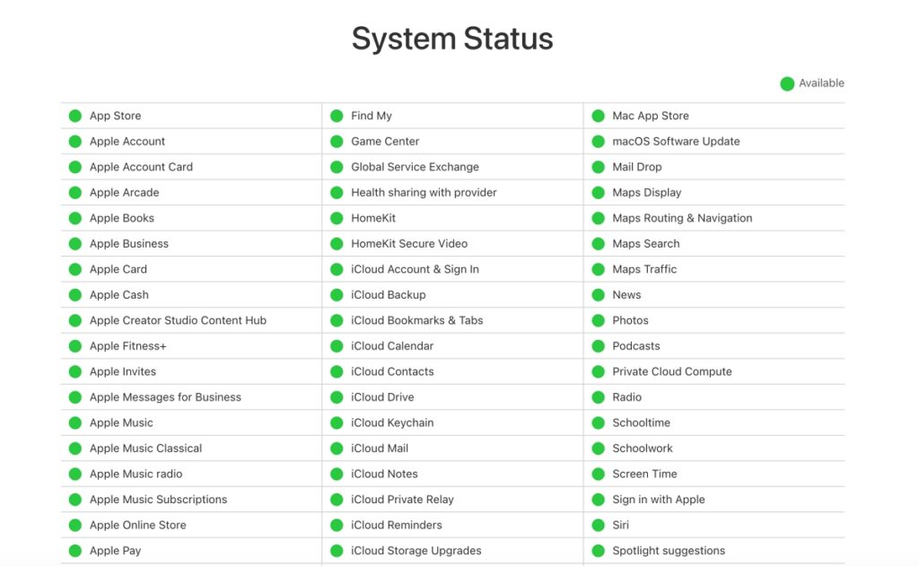 Check Apple's Server Status