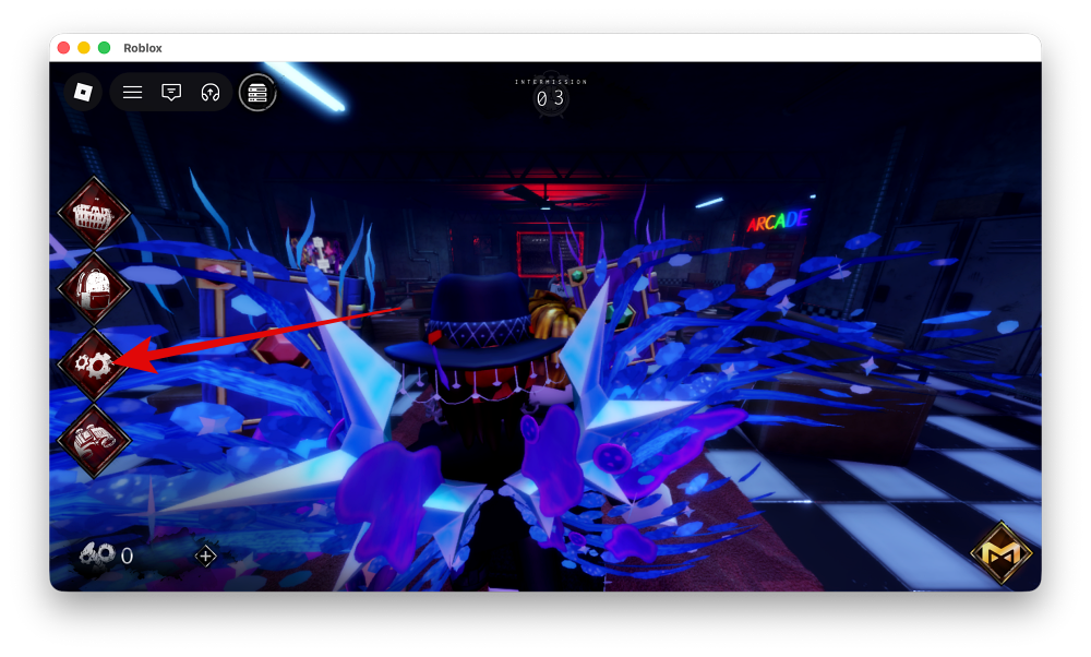 Click Settings in Bite By Night through the Roblox app