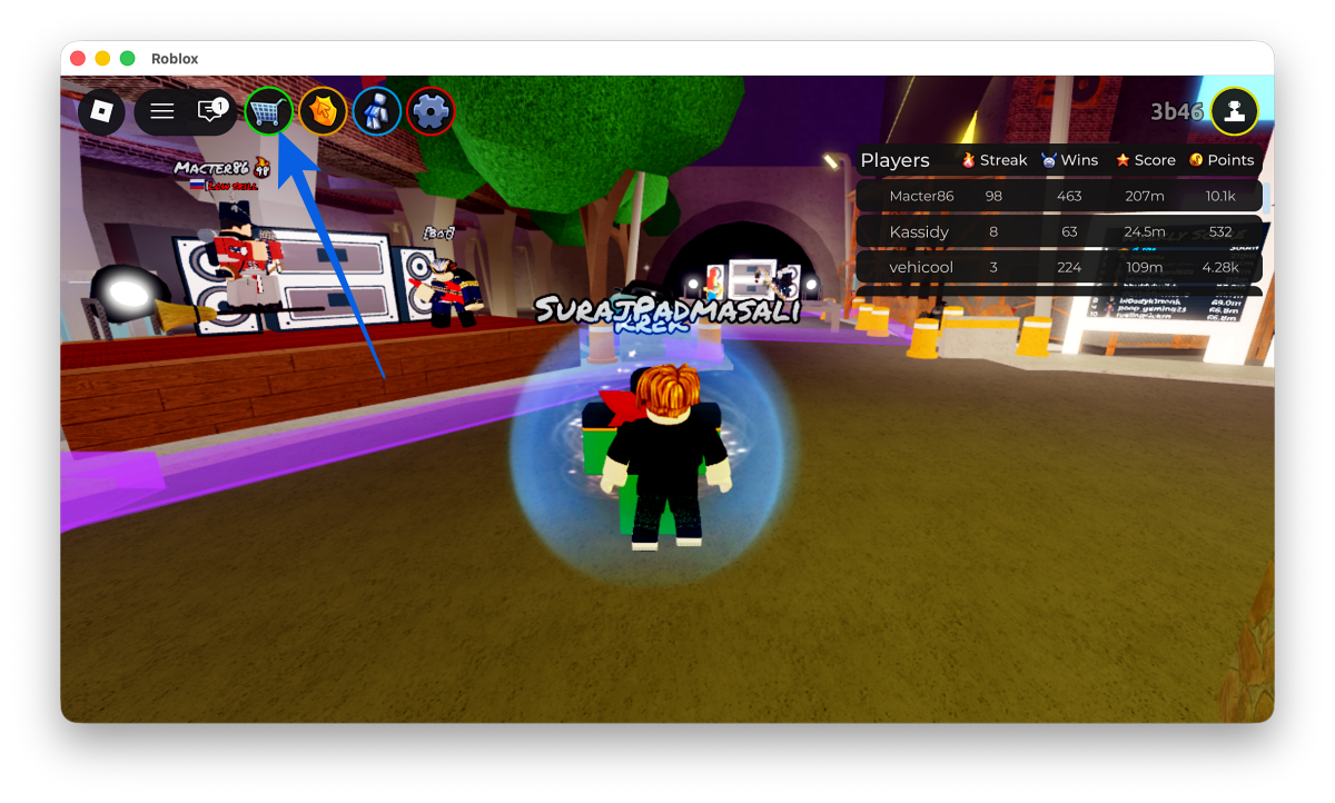 Click shopping cart icon in Funky Friday on Roblox