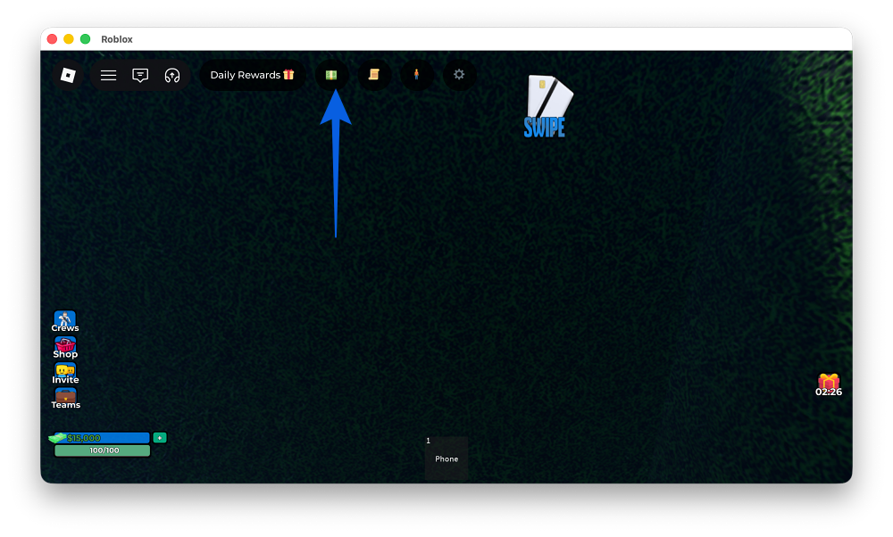 Click the Codes button (US Dollar Note icon) in Cali Shootout on Roblox