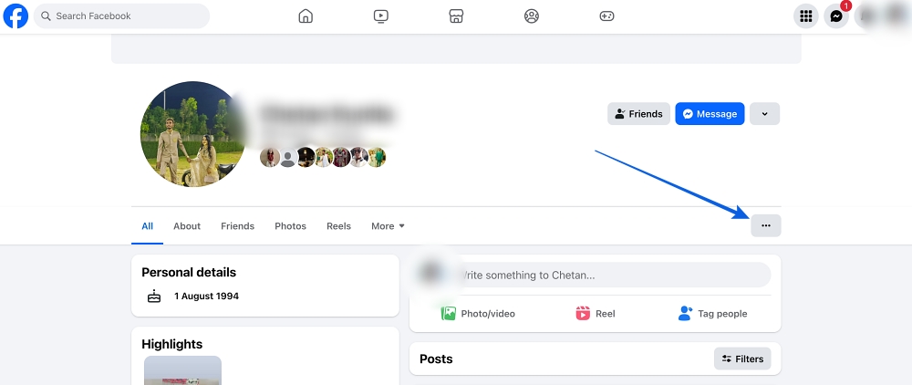 Click the three-dot menu in profile page on Facebook