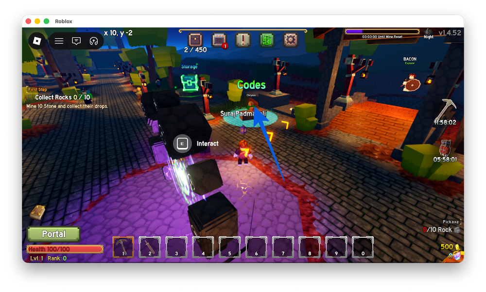 Head to the right side where the Codes NPC is standing