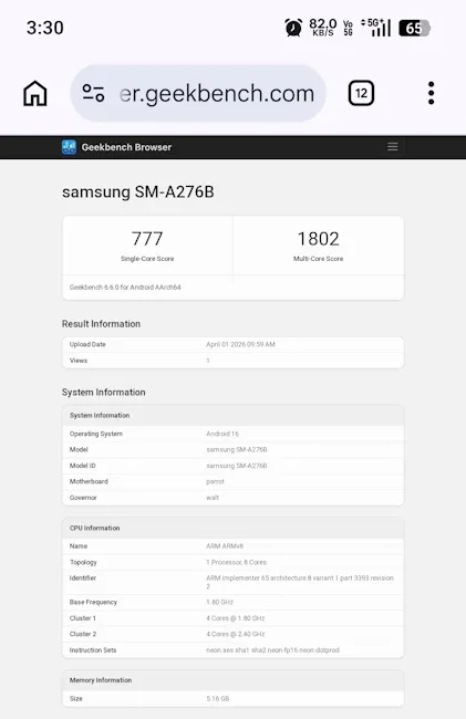Samsung Galaxy A27 Spotted on Geekbench