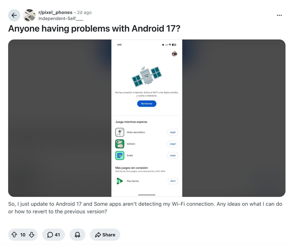 Android 17 Wi-Fi Issue Spotted by Reddit Users
