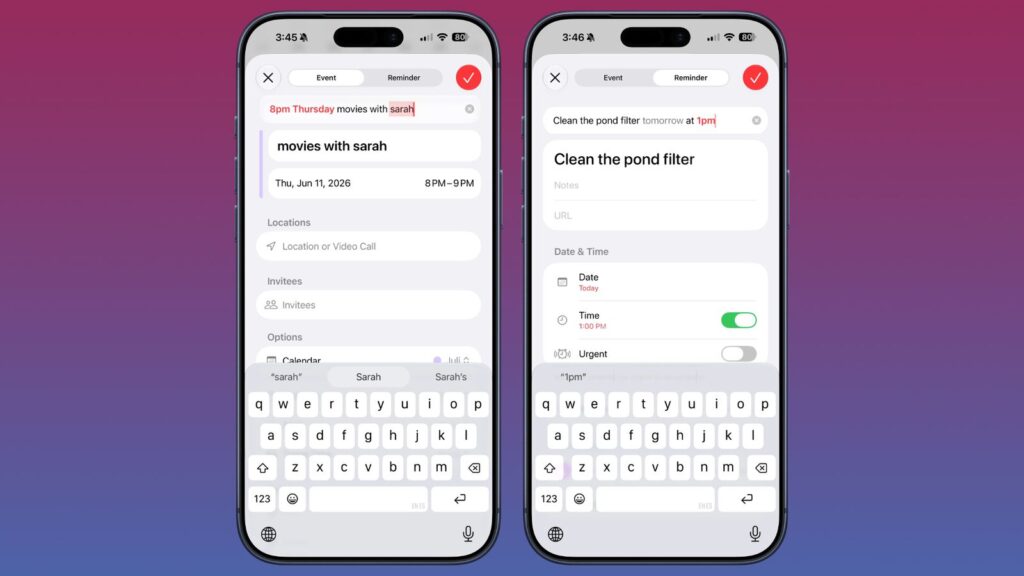 Calendar Supports Natural Language Events