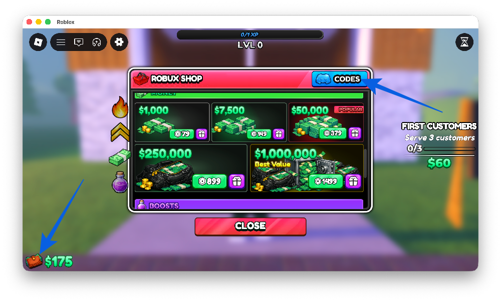 Click Cash and Codes in My Gym