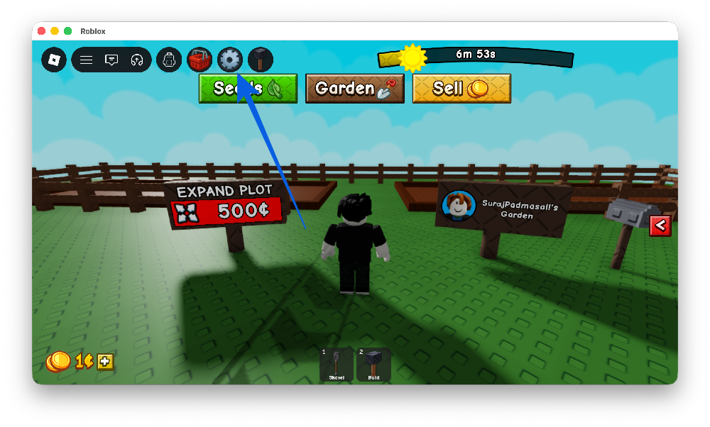 Click Settings in Grow a Garden 2