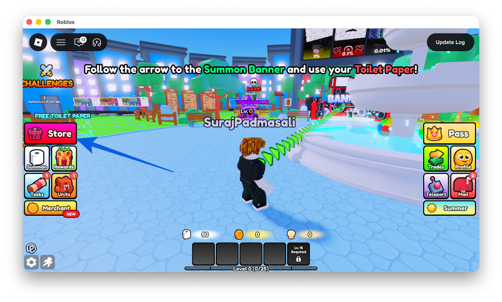 Click on the Store button on Skibidi Masters Tower Defense
