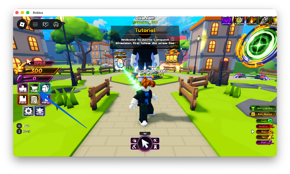 Click the Store icon on the left side of the screen in Anime Conquest Simulator