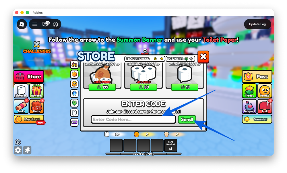 Enter a working code, Press Enter or click on the Send!