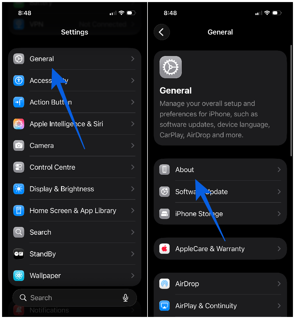 Tap About on iPhone