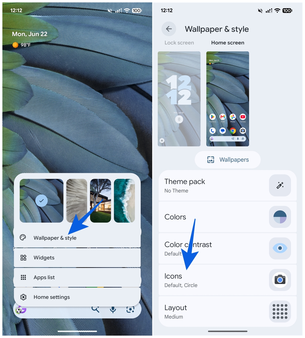 Tap Wallpaper & style and Icons