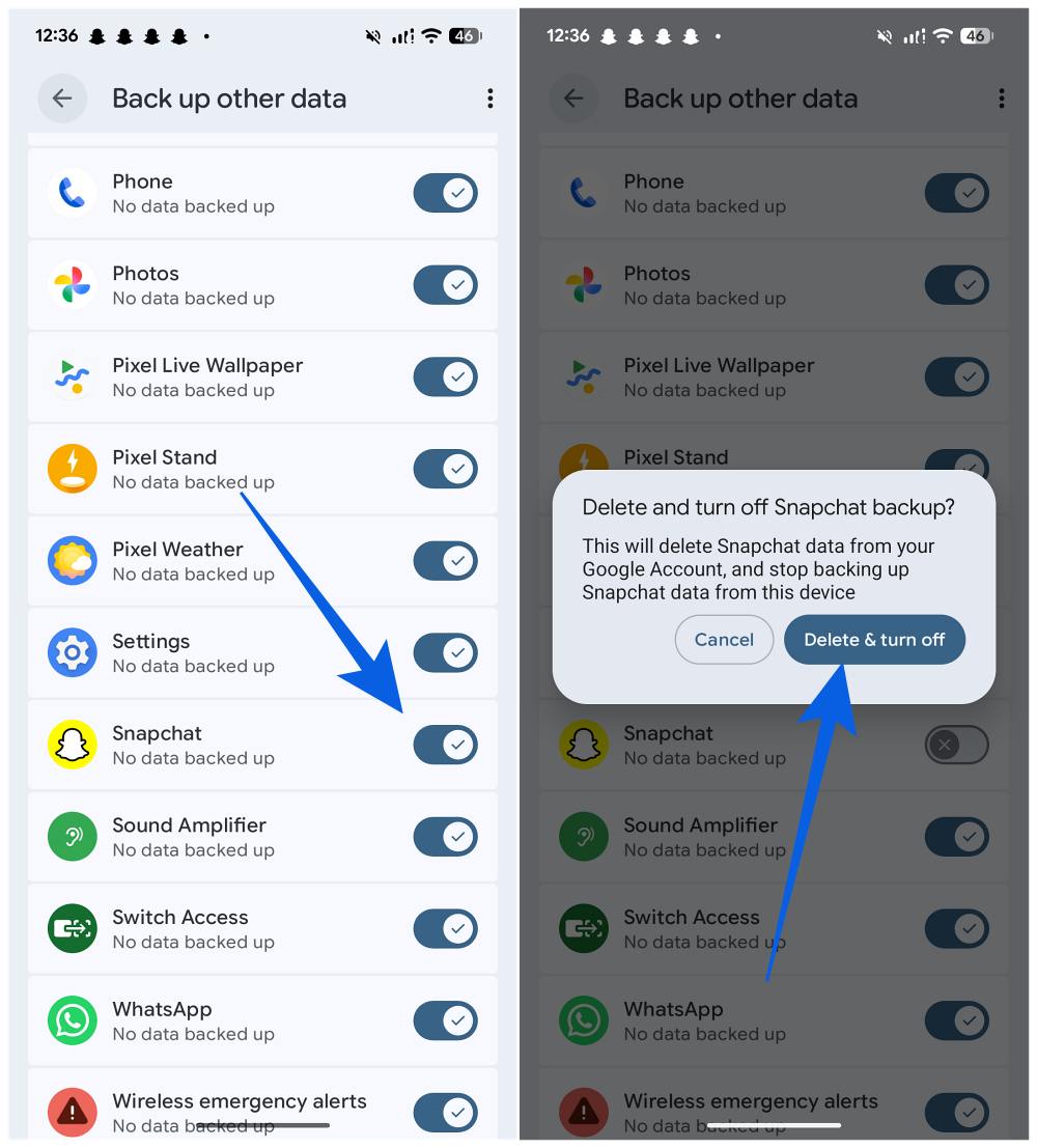 Turn off backup toggle beside any app you don't want backed up on Pixel