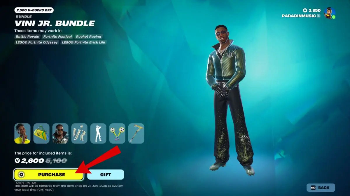 steps to get the Vini Jr Fortnite skin
