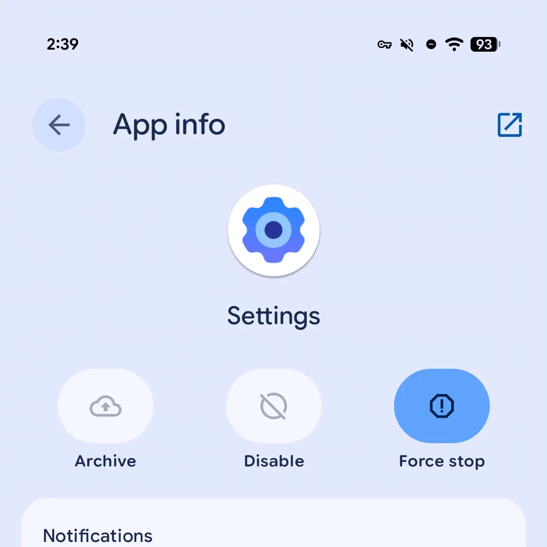 A dynamic Settings icon