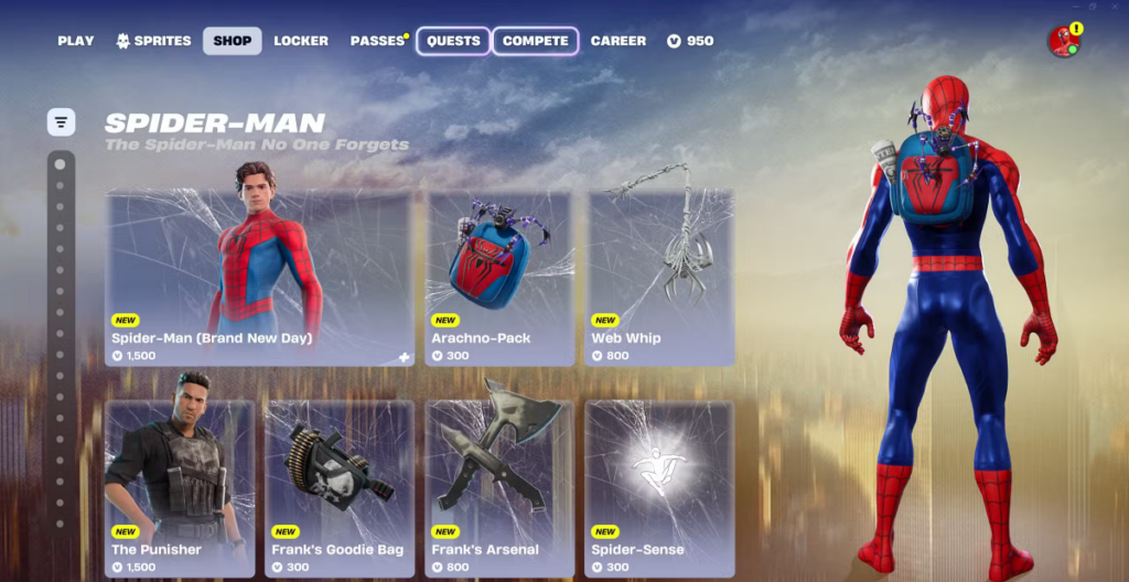 All Spider-Man Brand New Day Skins and Prices in Fortnite