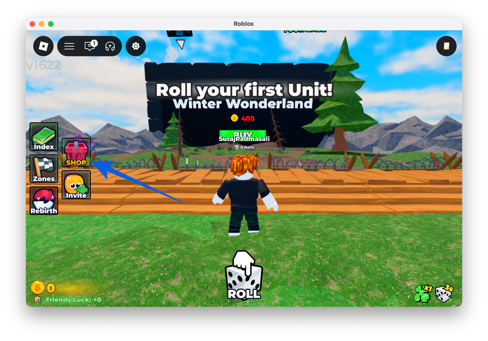 Click Shop in Roll to Defend on Roblox