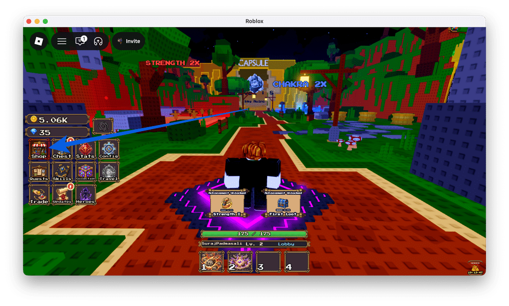 Open the Shop menu in Voxel Fighters on Roblox
