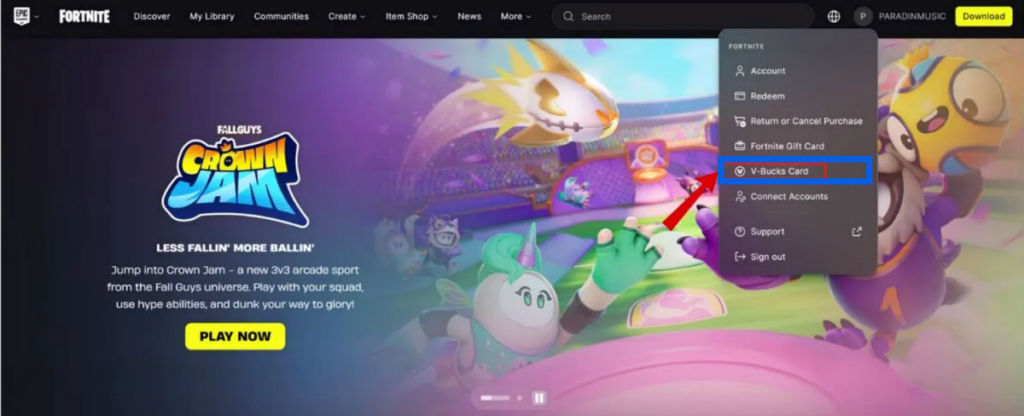 Redeem a Fortnite V-Bucks Card through Epic's website