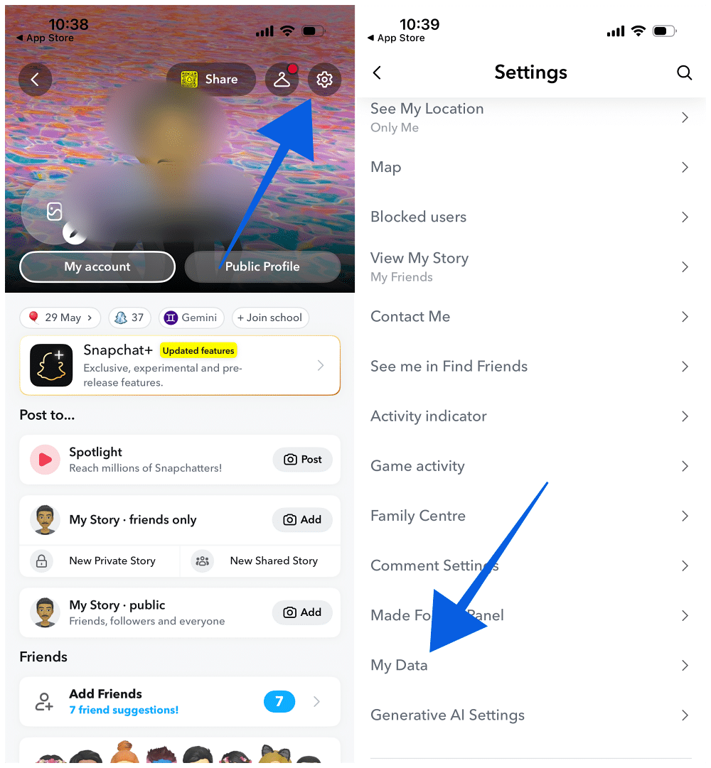 Tap My Data in Snapchat Settings