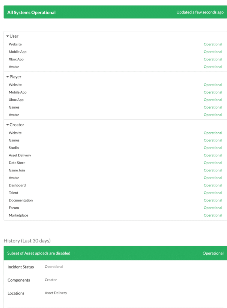 Check the official Roblox status page