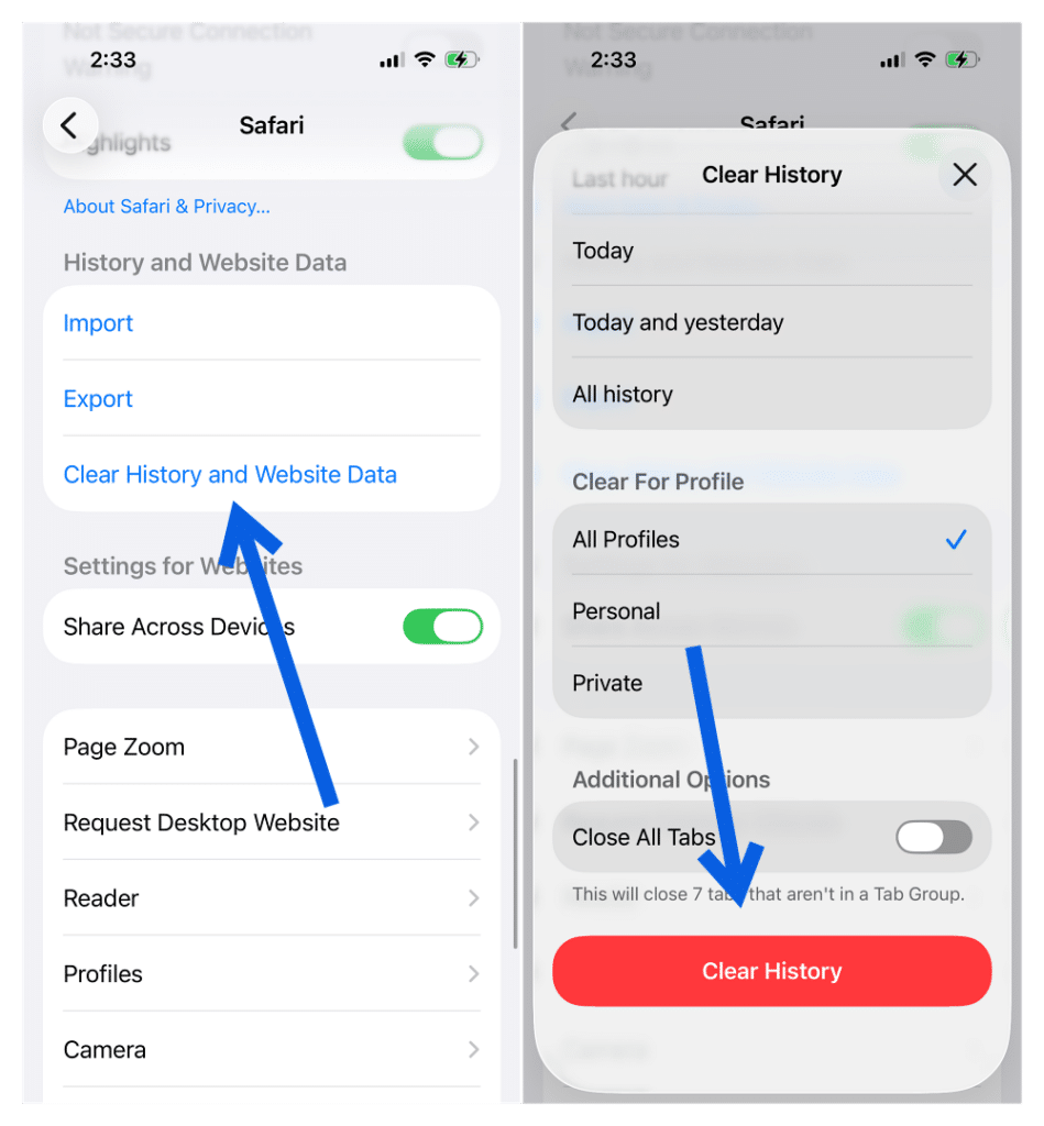 Clear Safari's History and Website Data