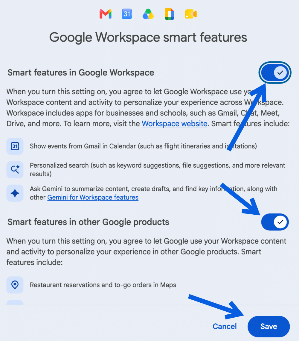 Disable Gemini Smart Features Across Google Workspace