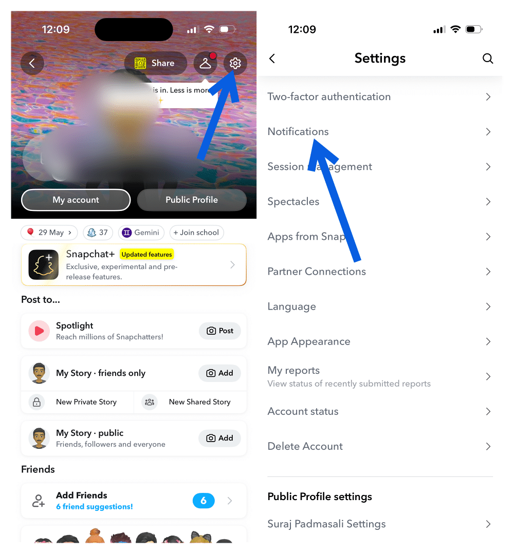 Go to Notifications in Snapchat