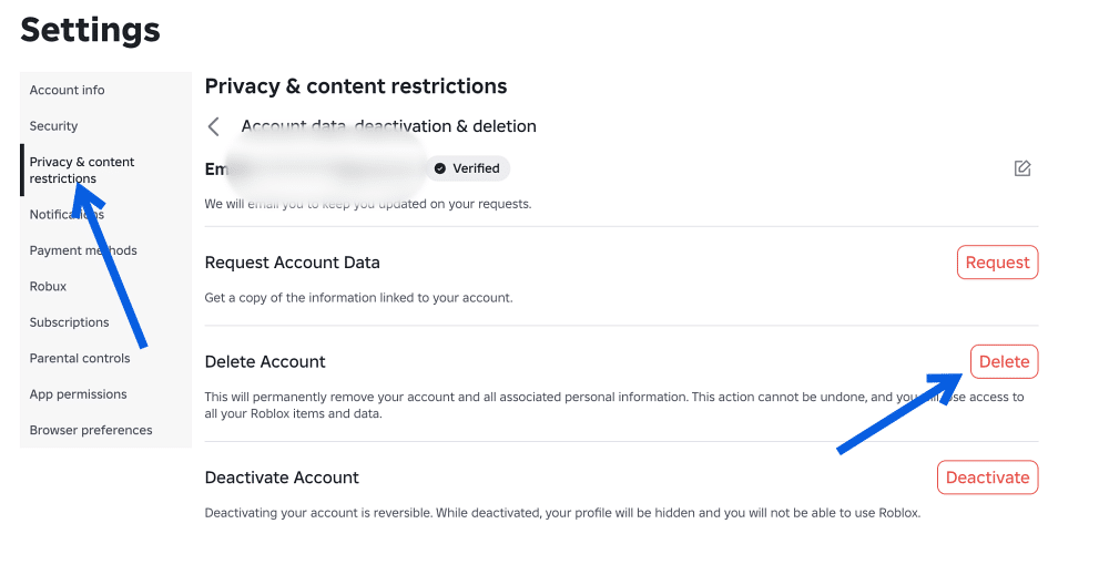 Go to Privacy & content restrictions, Under Account Deactivation and Deletion, select Delete.