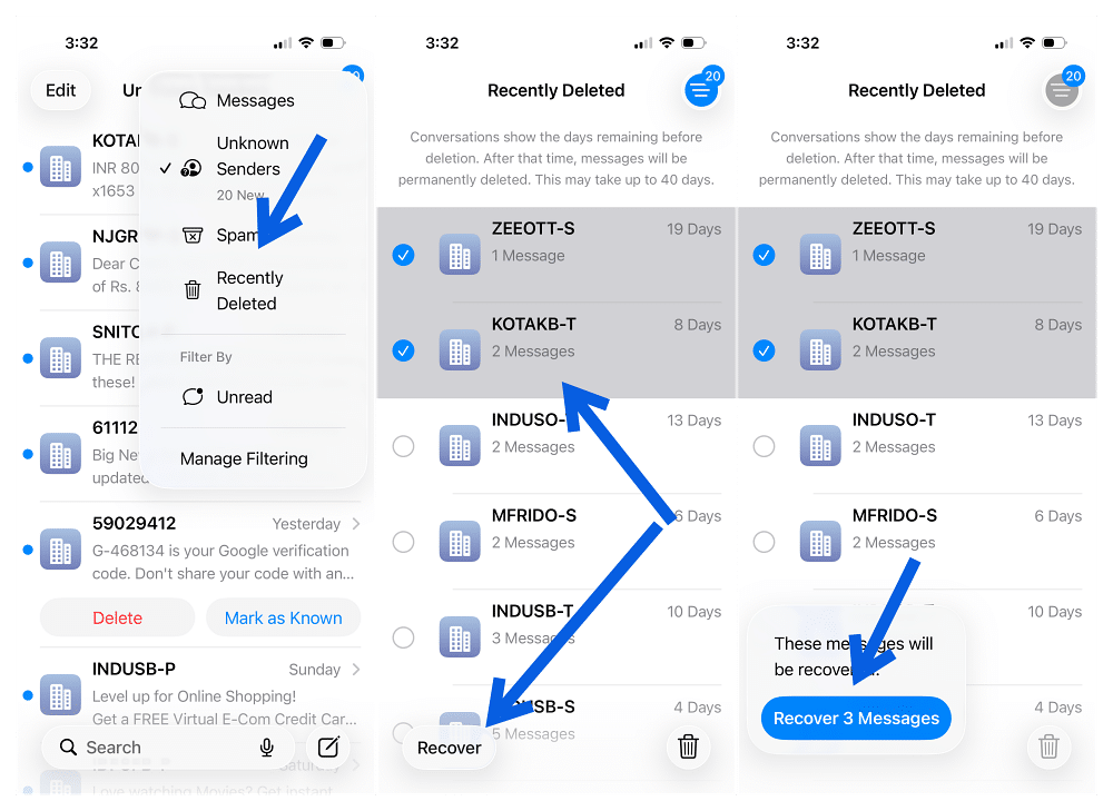 Recover Recently Deleted Messages on iPhone