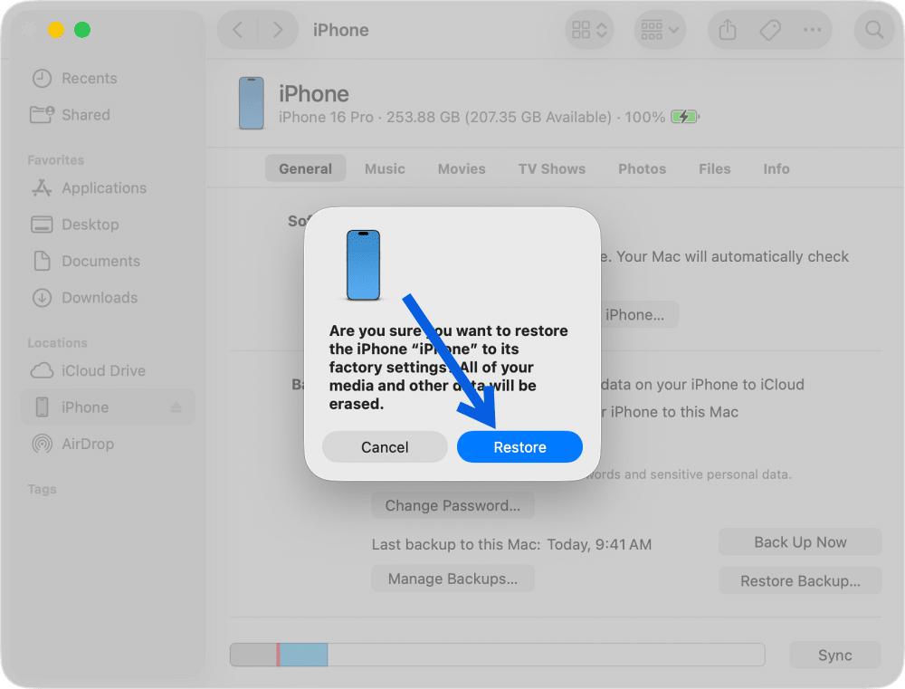 Restore the iPhone Using Mac