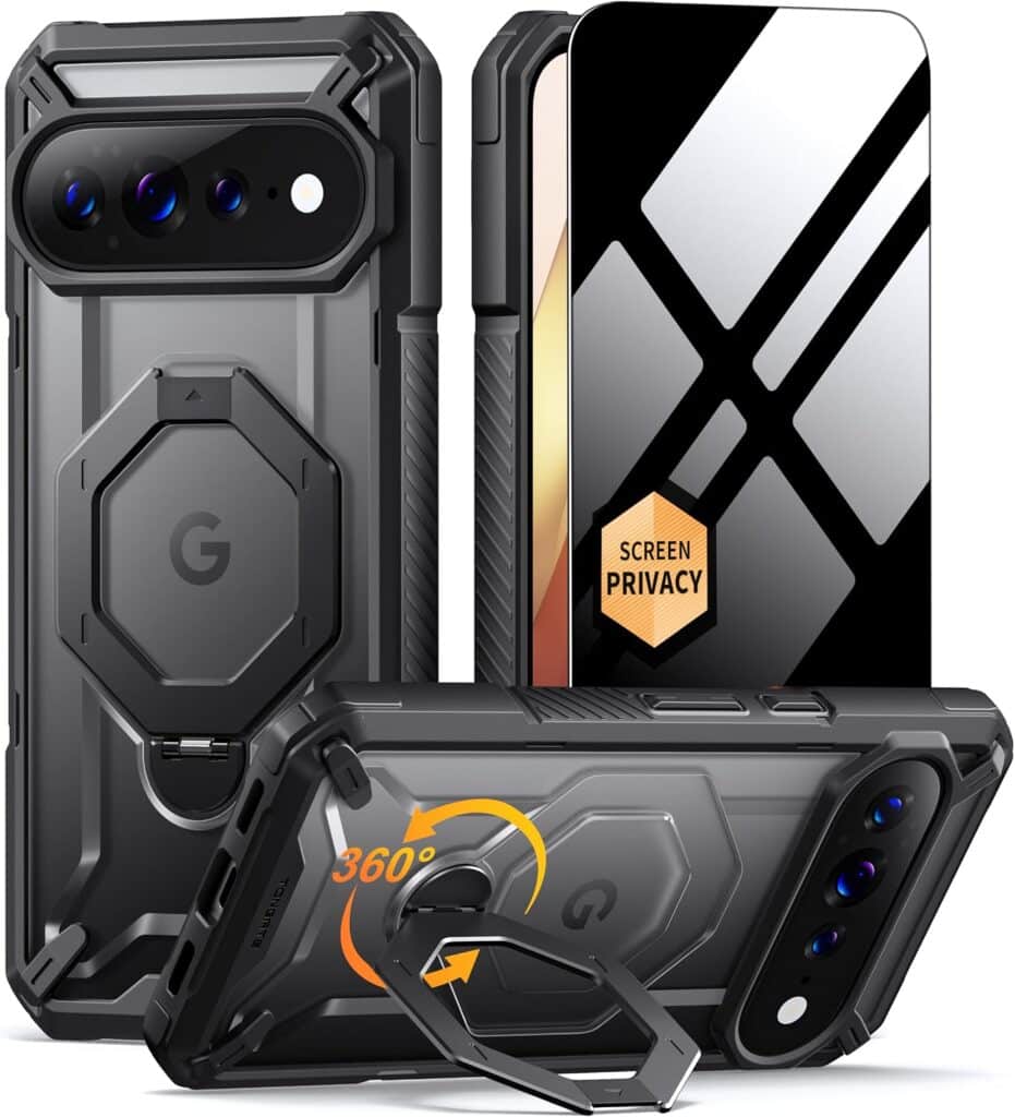 TONGATE for Pixel 11 Pro XL Case with 360° Spin Magnetic Stand, Black