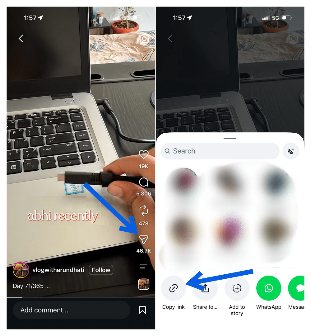 Tap Copy Link in Instagram Reel Share Settings