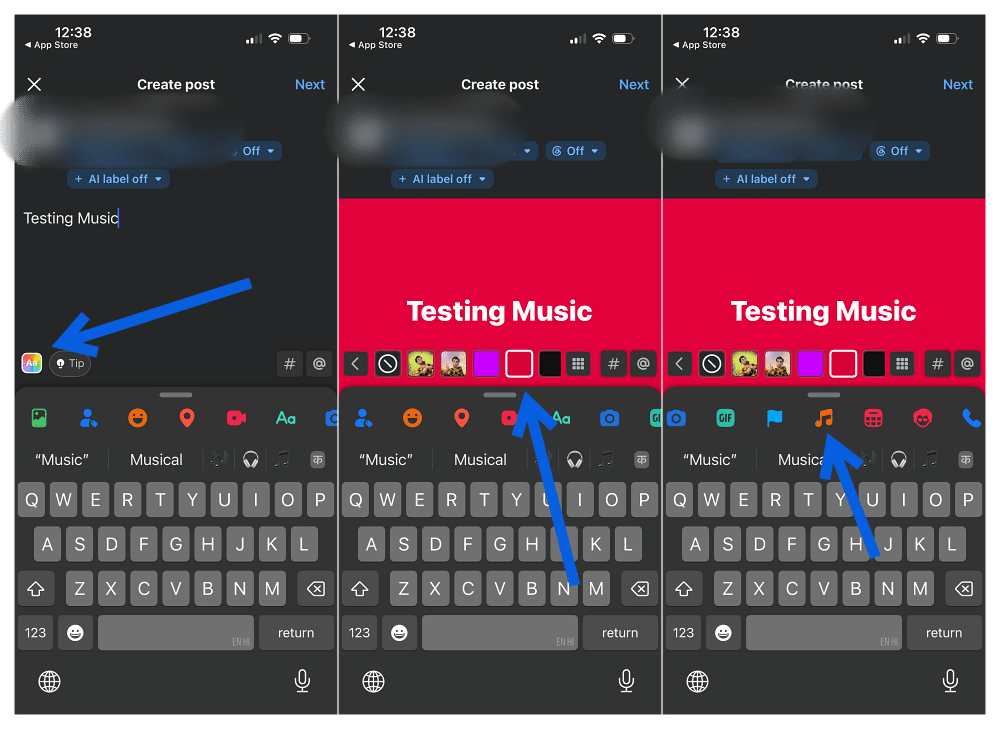 Tap music note in Facebook