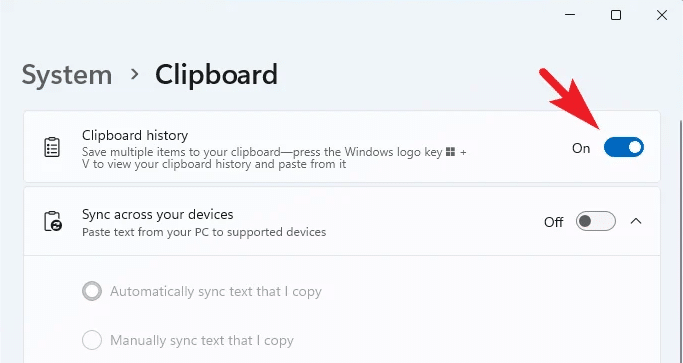 Turn On Clipboard History in Windows 11