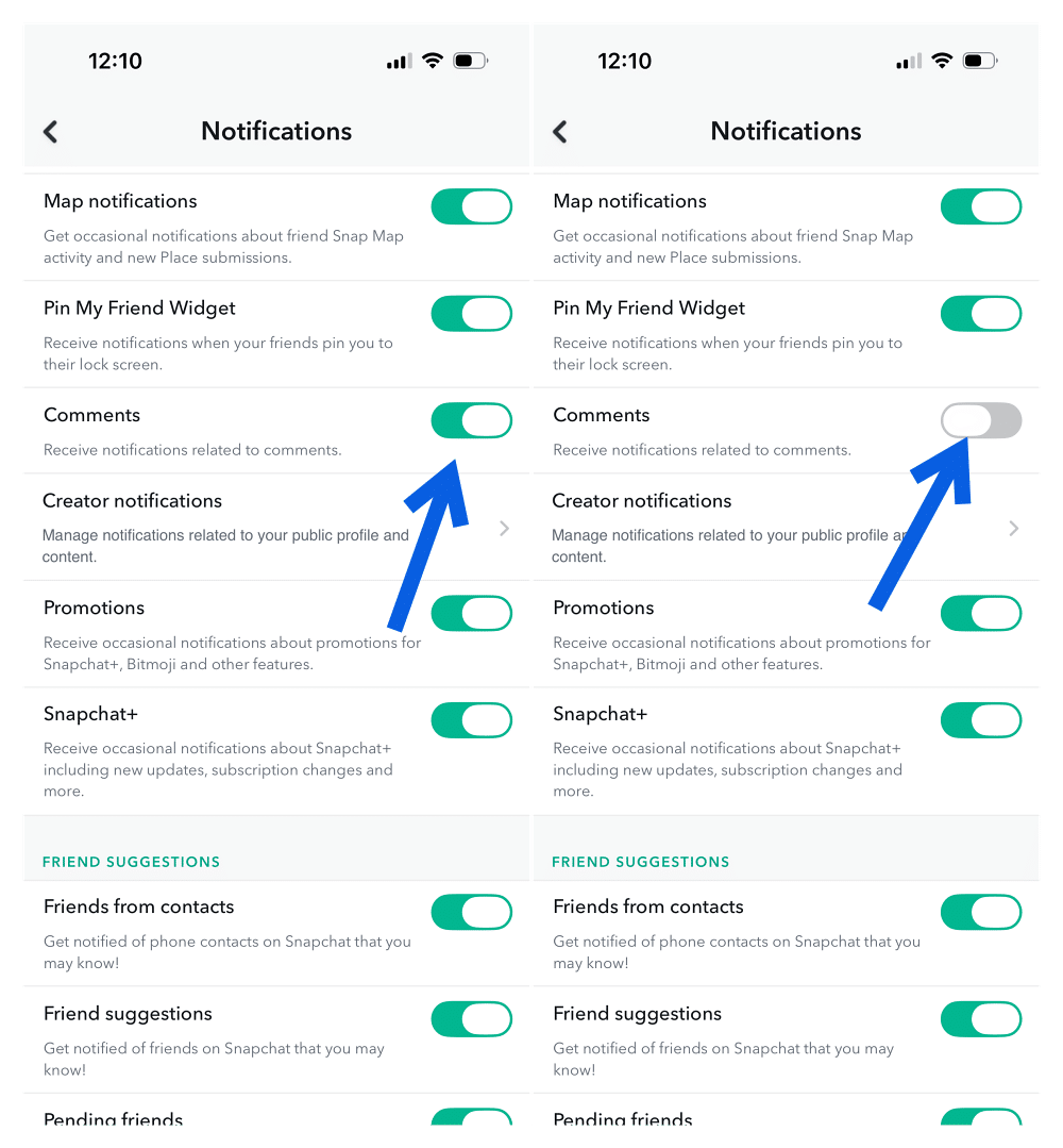 Turn off Comments Notification on Snapchat